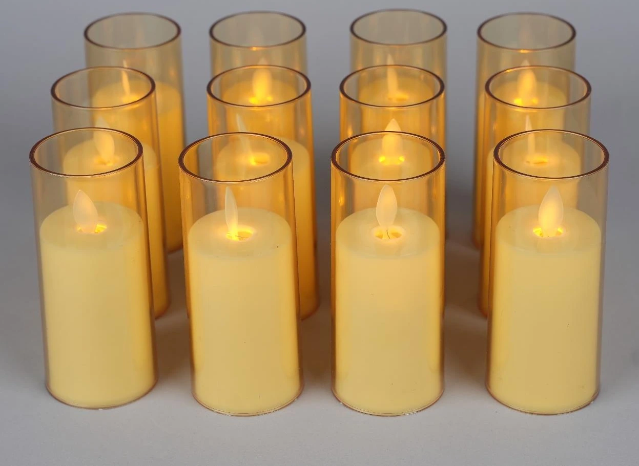 Led Candle Pv Glass Round 10*10 Sml set of 12